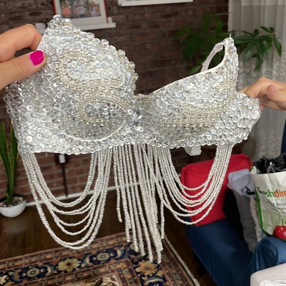 Vintage Belly Dance Top Bra Sequin Beads Clubwear Stage Costumes for Halloween - Picture 2 of 14